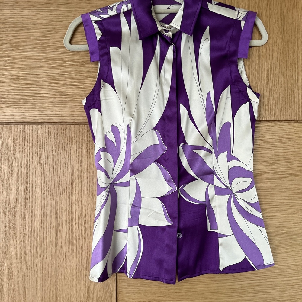 Versace Silk Top in Lavender and Ivory